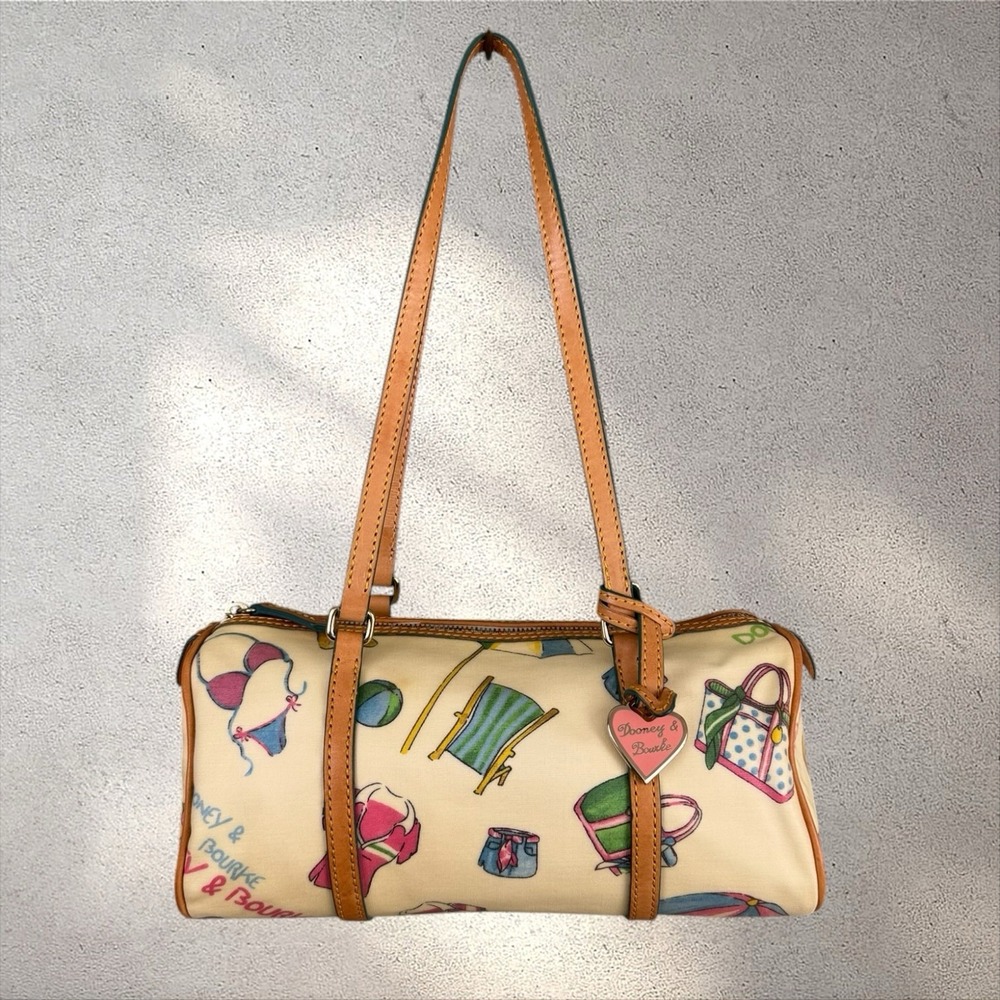 Vtg Y2K Dooney Bourke Summer Miami Barrel Shoulder Bag Charm Rainbow Zipper